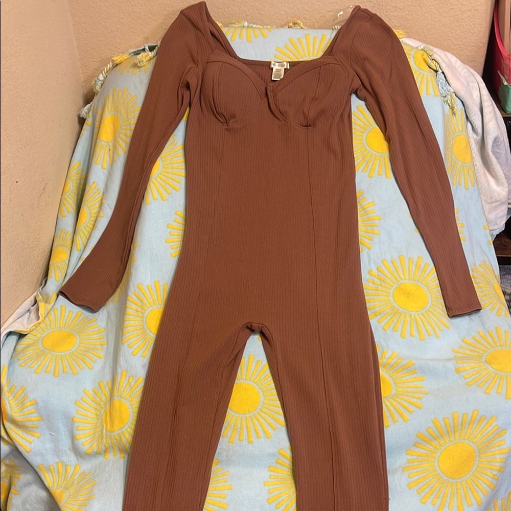 Bozzolo Brown Jumpsuit with Stretchy Fabric and Full-Length Design